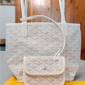 White Coated Canvas Anjou Mini Tote with Pouch